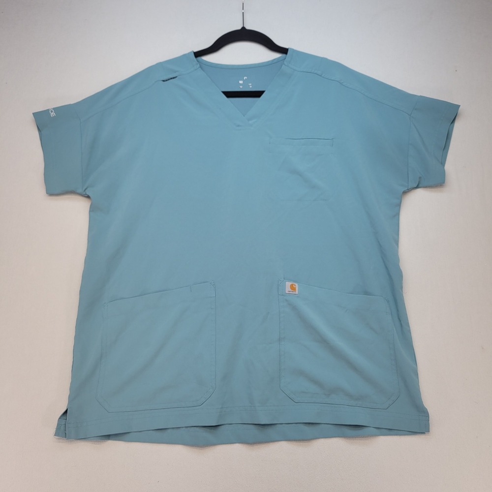 Carhartt Force Scrub Top Womens XL‎ Blue V-Neck Pocket C13110 FastDry